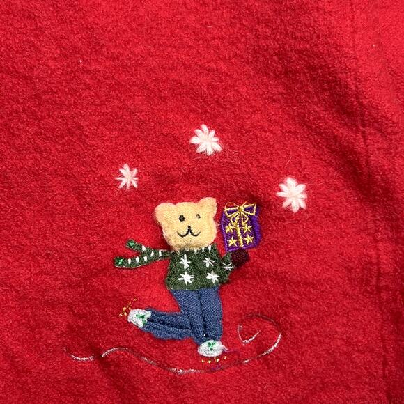 Vintage 90s Studio Works Holiday Teddy Bear Zip Up Wool Jacket Embroidered Xmas - Picture 5 of 7